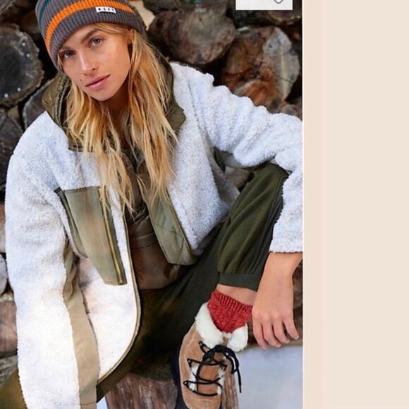 We The Free x Free People Revington Sherpa Jacket Women's Size M - Ivory & Olive - Picture 4 of 9